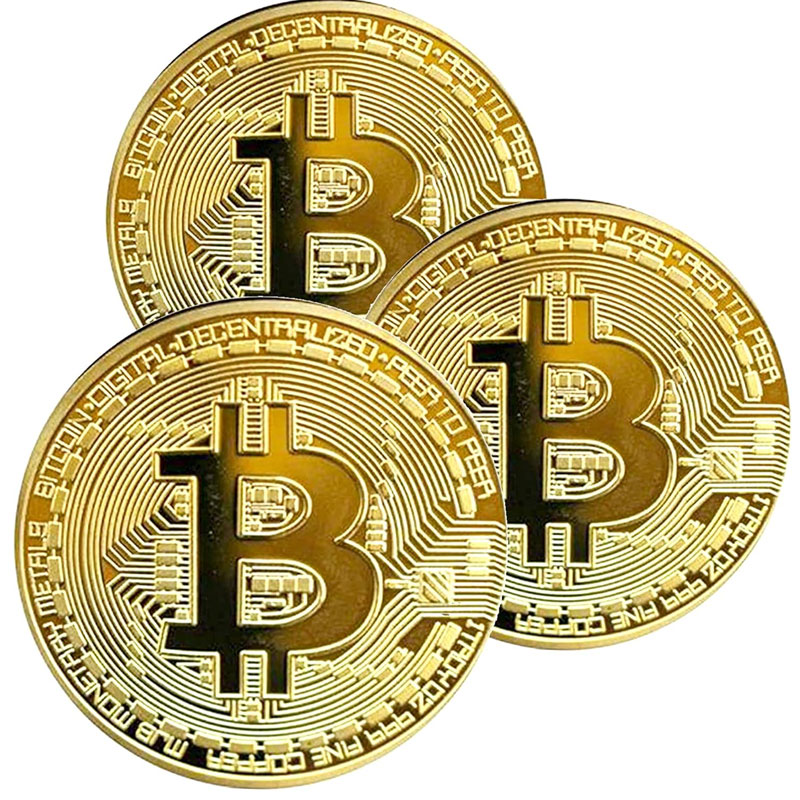 3 stk. Bitcoin mønter i plastik etui